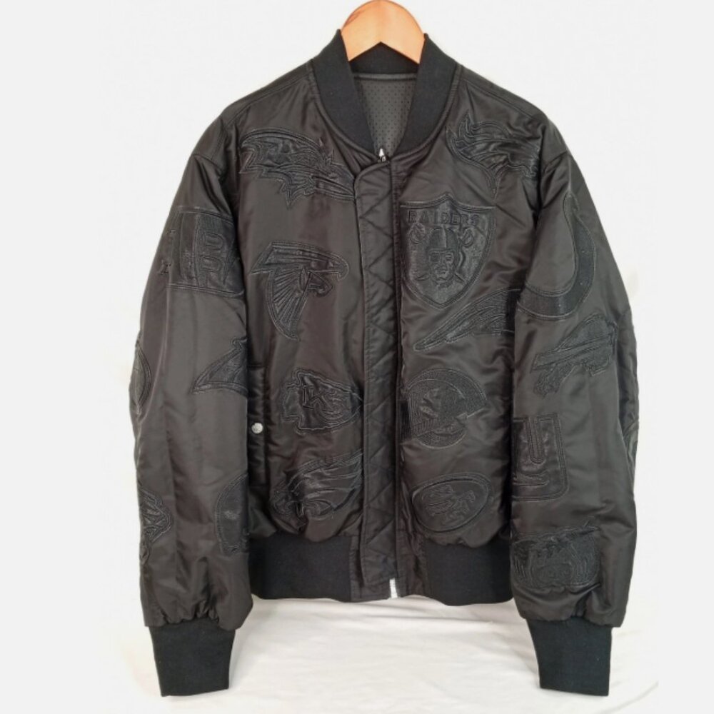 New Jeff Hamilton NFL Collage NY Giants Black Reversible Bomber Jacket Size M